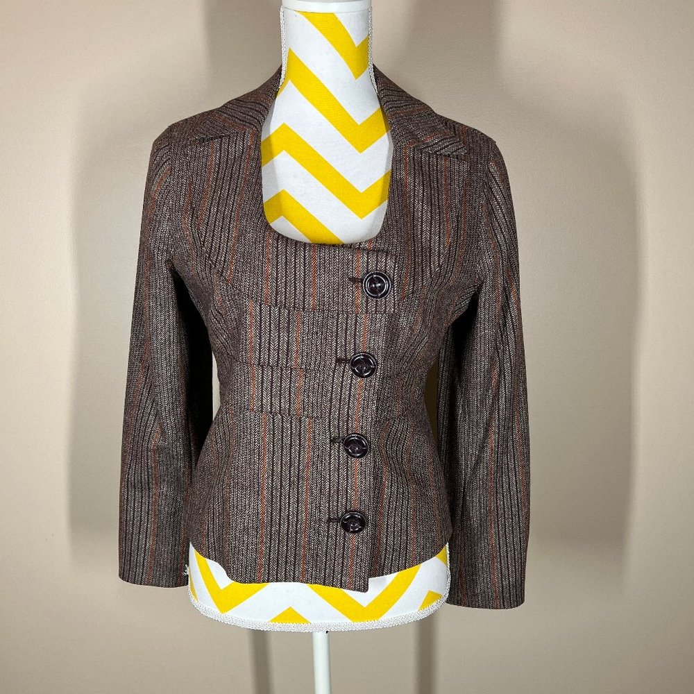 Michael Simon Wool Blazer w/ Leather Elbow Pads • Brown/Orange • Size 6